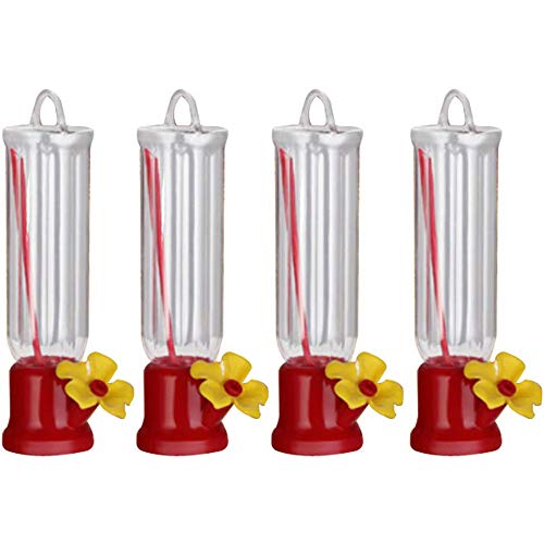 Mini Hummingbird Feeder 4 Pack 2.3oz Small Nectar Plastic Red Cute Hummingbird Feeders with Hanging Wires for Outdoor - style: Straight Tube