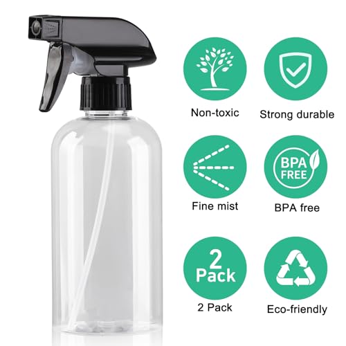 Spray Bottle for Plant - 12.85oz/380ml Fine Mister Plastic Empty Spray Bottles, Clear Water Spray Bottle for Plants, Hair, Cleaning - BPA Free - Leak Proof