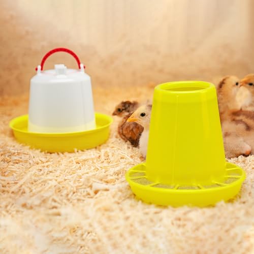 Funnymoom 12 Pack 1.5L Baby Chicken Feeder and Waterer Set Top Bird Small Poultry Feeding for Pigeon Chick Drinker Duckling Quail Feeding Dispenser (Yellow)