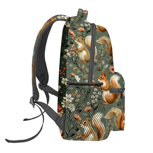 Cute Squirrel Backpack,Woodland Animal Polyester Backpacks,Lightweight Double Shoulder Back Pack for Kids Teens,Nature Floral Bookbag,School Bag Gifts,Casual Travel Daypack Book Packs - color: Squirrel