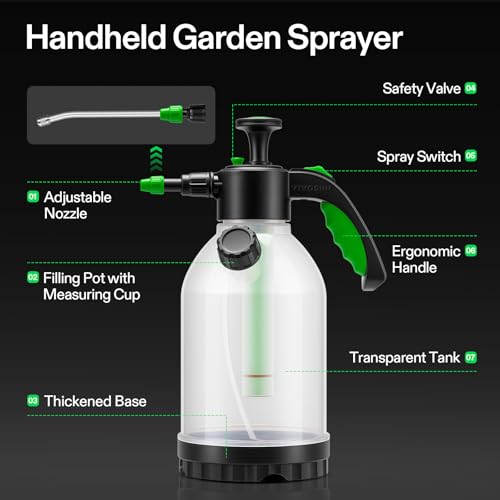 VIVOSUN Pump Sprayer, Portable Water Spray Bottle for Spraying Plants, Flowers, Weeds and Cleaning, Hand Pump with Side Filling Port, Measuring Cup, Adjustable Nozzles (Pack of 2) - size: 70oz (Pack of 2)