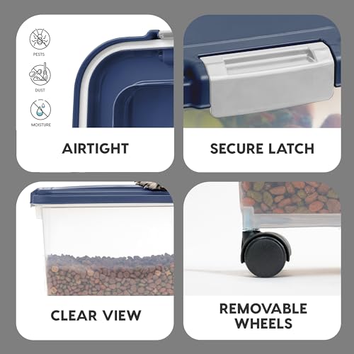 IRIS USA Dog Food Storage Container, Up to 38 lbs, Navy, Made in USA | Wheels for Mobility, Airtight Seal, BPA-Free, Best for Bird Seed, Cat food, Cat Litter, Chicken Feed, Pellets - color: Navy, size: 38 lbs
