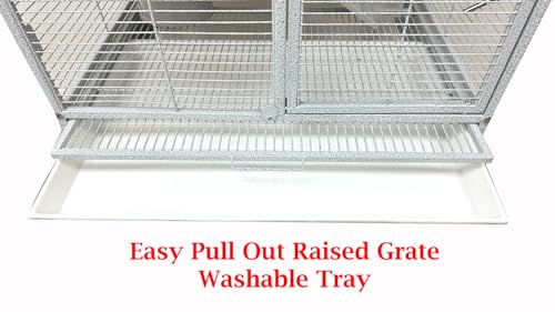 Deluxe Two Tiers Ferret Hammock Chinchilla Guinea Pig Rabbit Mouse Critter Rolling Cage Tight 1/2-inch Bar Spacing Durable Front Door Easy Clean Pull Out Grate Tray Water Bottle Food Bowl On Wheels - color: White Vein, size: 24"L x 17.5"W x 34"H