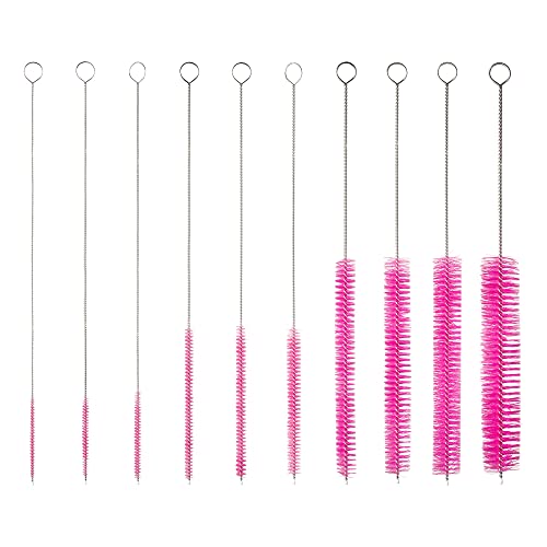 10" Extra Long Tube Cleaning Brush Set - 10 Pack - Pink | Flexible nylon straw brushes for bottles, cleaning straws, pipe cleaners, glass, keyboard, detailing and deep cleaning - color: Pink, size: 10pk - 2mm 3mm 4mm 5mm 6mm 8mm 12mm 16mm 20mm 24mm