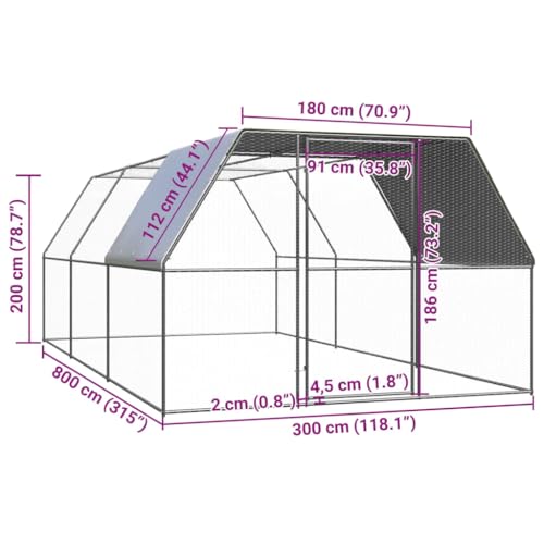 Large Chicken Cage Outdoor Galvanized Steel Poultry Walk in Run Coops with Lockable Gate and Sunshade Cover Backyard Metal Hen House Pen Run Large Enclosure for Small Animals Birds Silver - color: Silver-E