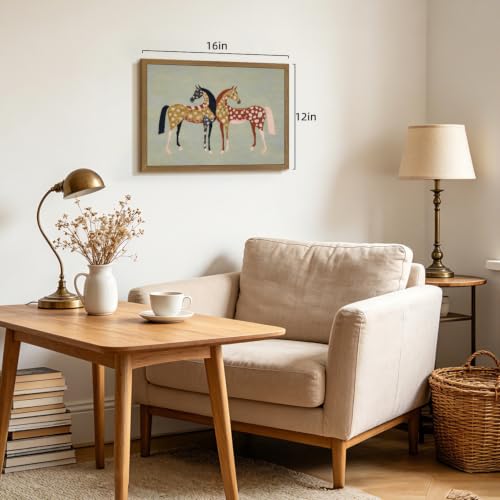 CGXY Vintage Folk Horse Wall Art, Farmhouse Ranch Equestrian Poster Print, Rustic Western Horse Wall Decor, Colorful Patterned Animal Artwork for Living Room Bedroom Wood Framed 12x16 Inch - color: Horse, size: 16"L x 12"W
