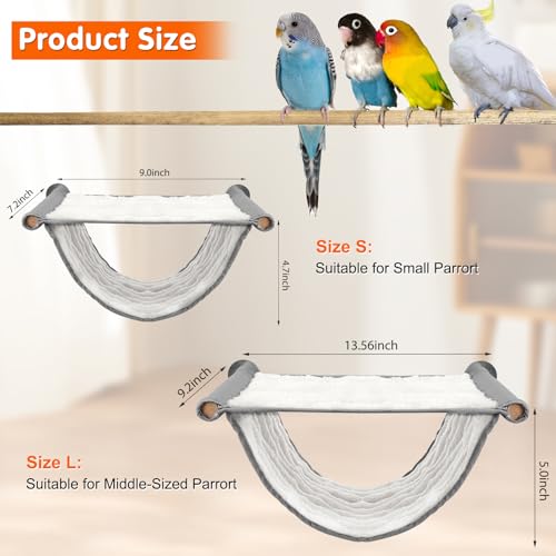 BWOGUE Bird Nest Bed Hanging Hammock, Parakeet Bed for Cage, Cockatiel Bed | Warm Fleece Snuggle Hut, Double-Layer Comfort, Wooden Perch Setup, Washable Hammock - color: Grey, size: Large (13.56"x9.2")