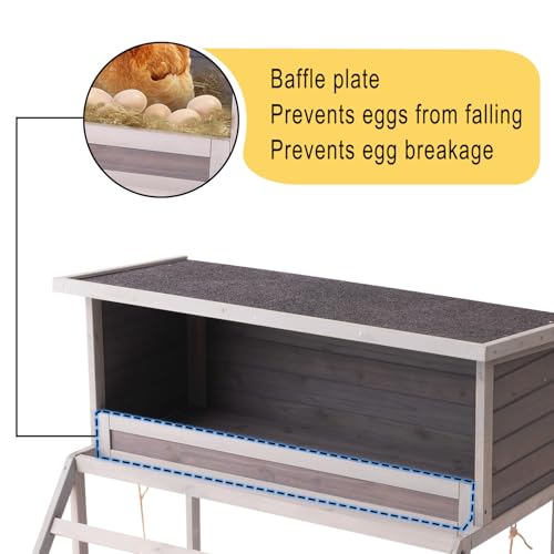 BIRASIL Chicken Nesting Box, Chicken Coop Accessories with Asphalt Roofing, Chicken Laying Boxes with Stairs, Nesting Egg Boxes with Leisure Swing for Hens or Chickens