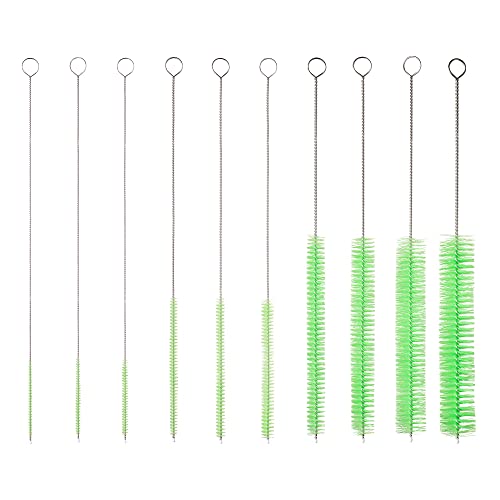 10" Extra Long Tube Cleaning Brush Set - 10 Pack - Green | Flexible nylon straw brushes for bottles, cleaning straws, pipe cleaners, glass, keyboard, detailing and deep cleaning - color: Green, size: 10pk - 2mm 3mm 4mm 5mm 6mm 8mm 12mm 16mm 20mm 24mm