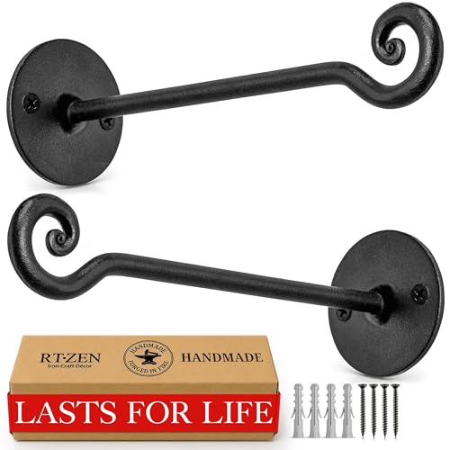 Plant Hangers Outdoor or Indoor Heavy Duty Wall Bracket Hooks | Wrought Iron Metal Hanger Indoor Hook for Hanging Plants Baskets Lanterns Bird Feeders - 2 Pack (Black Swirl Hooks 7.5") - size: 7.5 Inch, style: Swirl Hooks