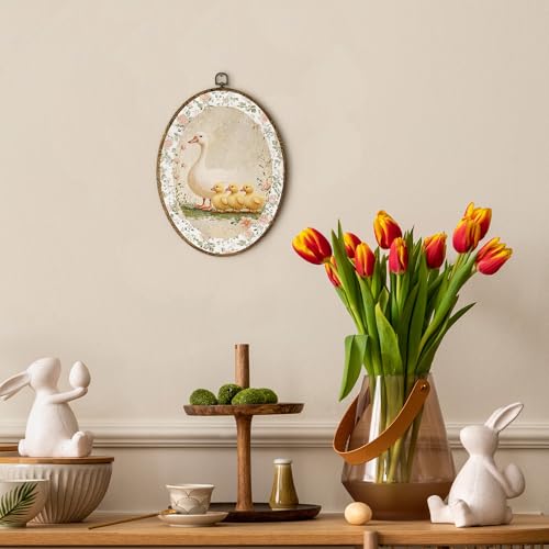 EGVQK Vintage Farmhouse Duck Oval Wall Art, Cottage Core Duck Nursery Wildflower Framed Canvas Prints Wall Art, Rustic Vintage Oval Canvas Hanging Decor for Cottage Bedroom Living Room, 8.5x11.5in - color: animal_12