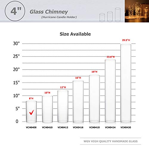 WGVI Hurricane Candle Holder Sleeve, Wide 4", Height 8", Clear Glass Cylinder Candleholder, Chimney Tube, Open Ended Candle Shade, 6 Pieces Bulk - size: 4"x8"H