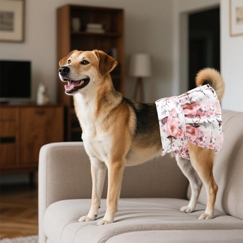 CuteBone Female Dog Diapers with Skirts 3 Pack Reusable Puppy Dresses Pants for Heat Cycle Period - size: S