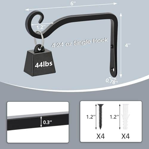 Gtongoko 6" Heavy Duty Outdoor Plant Hanger Wall Bracket, 2 Pack | 44lb Capacity,Rust-Resistant Finish,Easy Installation,Fit Hanging Baskets,Ideal for Bird Feeders & Lanterns - size: 6 Inch, style: L-shape