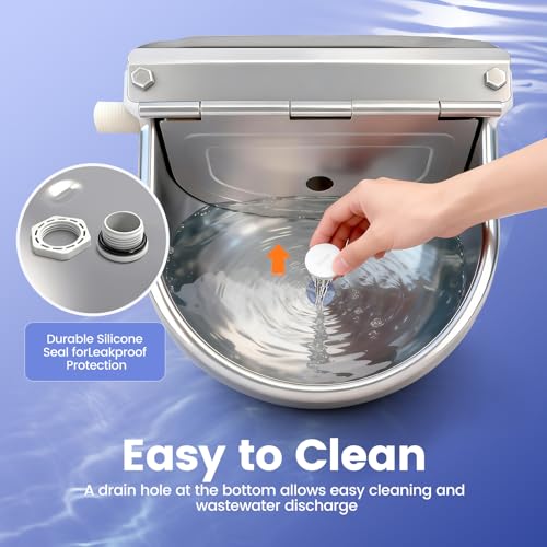 Automatic Dog Water Bowl Dispenser Outdoor, Wall Mountable | Heavy Duty 304 Stainless Steel Auto Waterer, Auto Refill, Drain Hole for Easy Cleaning, Fits Dogs, Cats, Poultry & Livestock