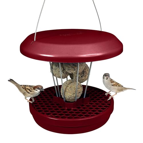 SWISSINNO Bird Feeders - No Mess Fat Ball/Suet Feeder for Outdoors Hanging - Smart Birds Lucerne Spill Proof Wild Cardinal Bird Feeder with Integrated Seed Catcher Tray - Burgundy - color: Burgundy, style: Lucerne