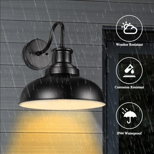 Dusk to Dawn Outdoor Barn Lights, Outdoor Wall Sconces Farmhouse Exterior Wall Mount Light, Vintage Outside Lighting Fixtures, Industrial Black Lanterns for Porch Garage Patio, 2 Pack - color: Black+White, size: 12DDRZ007-2 PACK(Dusk to Dawn)