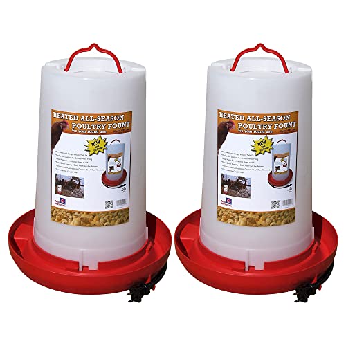 Farm Innovators HPF-100 Thermostatically Controlled Heated 3 Gallon Plastic Outdoor Year Round Hanging Poultry Chicken Water Fountain, Red (2 Pack) | 100-Watt Thermostatic Hanging Poultry Water Fountain, Plastic Drinker for Outdoor Chickens, Ducks & Lives