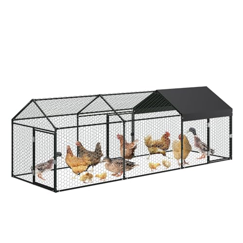 Garvee Metal Chicken Coop, Chicken Runs for Yard with Waterproof and Anti-UV Cover, 3 Door Portable Chicken Coop for Outdoor, Rabbit, Duck, Black, 120"×40"×40"