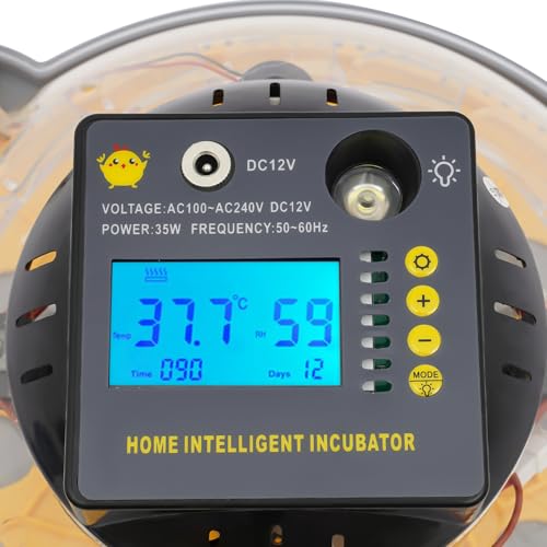 12 Egg Incubator Egg Candler Automatic Egg Turner 360 Degree View with Automatic Egg Turning and Humidity Control for Hatching Chickens Goose Pigeon Quail Duck