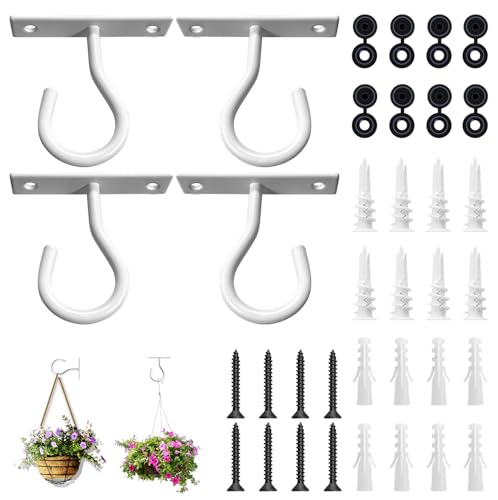 4Pack 2.5In Ceiling Hooks for Hanging Plant, Wall Hanger Plant Holder White | Hang planters, flower baskets, wind chimes, lanterns, lights, bird feeders, metal hook for indoor & outdoor porch, home decor - size: 2.5Inch 4Pack-White