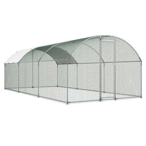 VEVOR Large Metal Chicken Coop with Run, 19.6 x 9.8 x 6.5 ft Walkin Chicken Coop for Yard with Waterproof Cover, Dome Roof Large Poultry Cage for Hen House, Duck Coop and Rabbit Run - size: 118.1"L x 236.2"W x 78.7"H