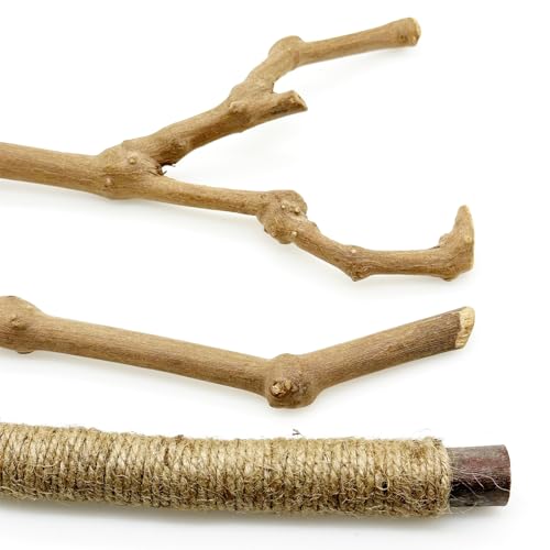 6 PCS Bird Perch Stand Natural Wood Standing & Hanging with Rope, Bird Cage Accessories for Small Parrots
