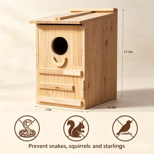 Extra-Large Wood Duck House - Handcrafted Natural Solid Wood Nesting Box for Wood Ducks & Mergansers, Easy Pole Mounting Kit for Pond, Wetland & Backyard