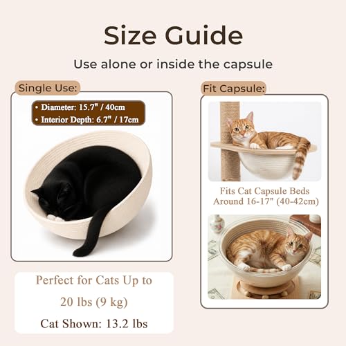 Cotton Rope Cat Bed Mat for Space Capsule, 15.7" Breathable Round Nest Liner, All-Season Warm & Cooling Pet Pad, Washable Scratch-Resistant Bedding for Cat Tree & Clear Bowl (Off White) - color: Off White, size: Large