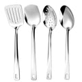 Zhehao 4 Pcs Stainless Steel Cooking Utensils Set Heat Resistant Stainless Steel Spatula Set, Include Slotted Turner Solid Turner Kitchen Skimmer Ladle Spoon with Long Handle, Dishwasher Safe, Silver