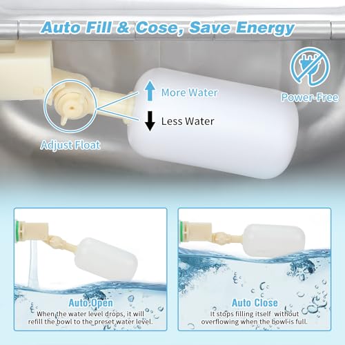 FHTONGE 304 Stainless Steel Automatic Dog Water Bowl Dispenser with Outfall | Float Valves Auto Fill, Wall-Mounted Dog Waterer for Outdoor Big Dog Livestock Poultry Horse Cow Goat Pig Chicken Duck Rabbit