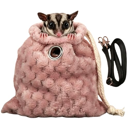 Sugar Glider Bonding Pouch Warm Travel Carrier Hamster Nest & Strap (Pink) | Extra-thick plush carrier for sugar glider & hamster. Features multi-hole ventilation, ideal for short travel with small pets - color: Pink