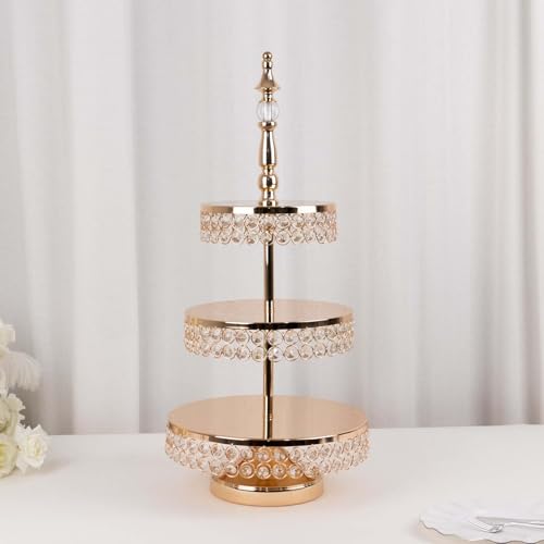 Efavormart 3-Tier Crystal Beaded Gold Metal Cake Stand, Cupcake Tower Dessert Display Stand with Round Mirror Top - 26" Tall - color: Gold, size: 3-Tier 26" Crystal