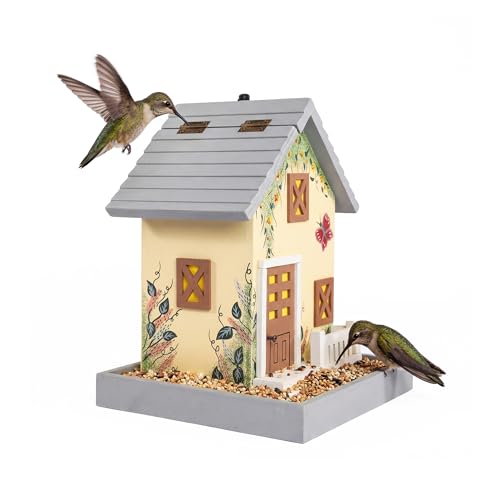 MEWANG Outdoor Hanging Bird Feeder, Decorative Wooden Bird House Without Camera for Hummingbirds, Cardinals & Bluebirds (Light Yellow) - color: Light Yellow