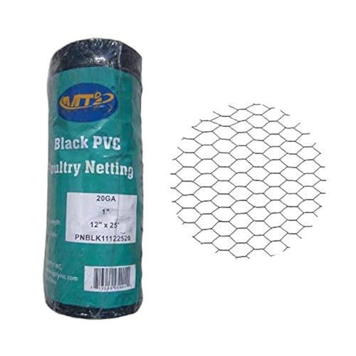 PVC Hexagonal Poultry Netting Chicken Wire 12" x25' x 1" Mesh 20GA Black - size: 12"x25'-1" 20GA