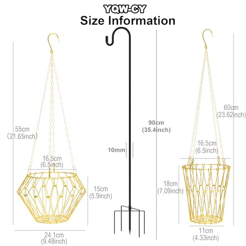 Hanging Chicken Feeder with Shepherd's Hook, Foldable Chicken Vegetable Feeder, Golden Poultry Fruits Feeding Holder Basket with Hanging Chain for Chicken Coop Accessory