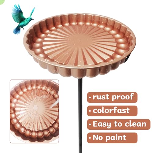 Rust-Proof Bird Bath with Metal Stand Outside, Copper-Tone Bowl, Outdoor Garden Pedestal Bird Baths 9-Pronged Base