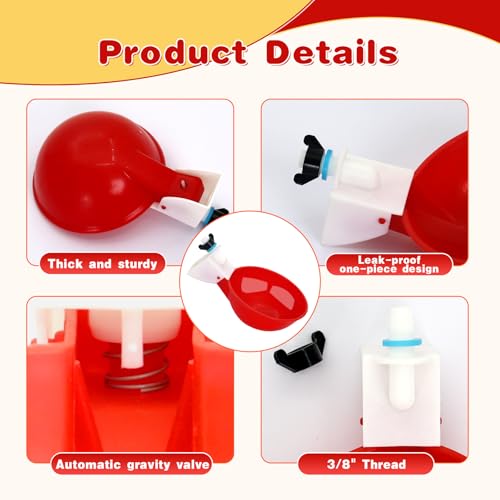 Chicken Waterer Cups 10/20 Packs Large Chicken Watering Cups Automatic Chicken Water Cups Tee Fittings Poultry Waterer Suitable for Duck, Chicks, Goose, with Mounting Hole Opener (10) | Leak-proof design，High-quality plastic，Quick Installation，Easy to cle