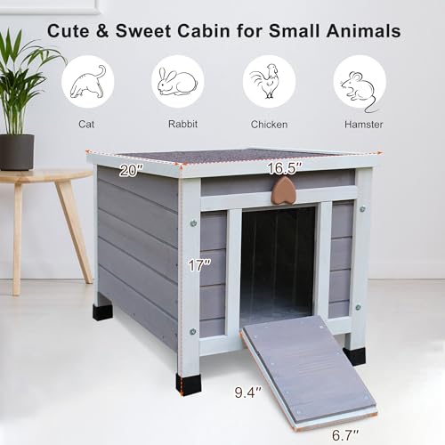 Rockever Outdoor Cat House, Rabbit Hutch Outdoor Indoor Bunny Cage | Waterproof Cat Houses For Outdoor Cats, Wooden Small Pet House And Habitats, Openable Roof