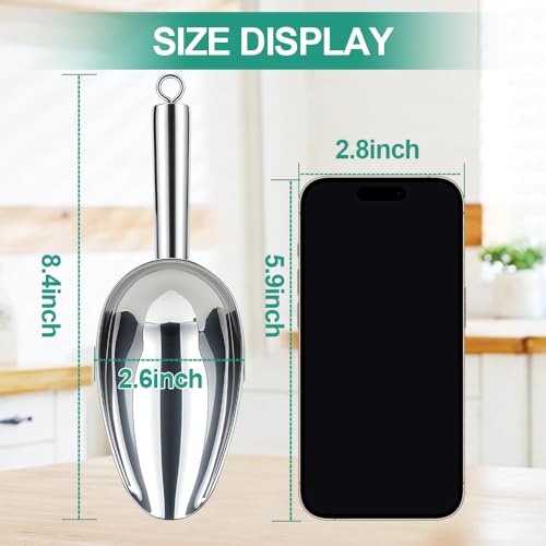 6 Oz Upgraded & Thickened Stainless Steel Ice Scoop, Kitchen Ice Scooper | For Ice Maker, Freezer, Ice Bucket, Bar, Wedding, Pet Food - Sturdy, Rust-Resistant, Dishwasher-Safe by Ozidstu