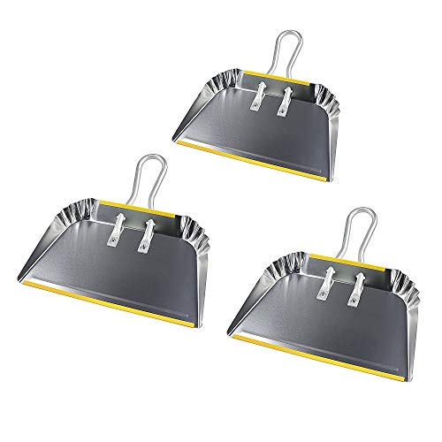 3-Pack 17" Heavy Duty Metal Dust Pans | Wide Dustpans for Household, Easy to Assemble - size: 3 Count (Pack of 1)