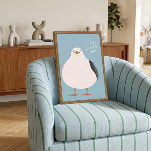 Funny Seagull Wall Art, Love Chips Me Quotes Wall Decor Painting Cute Beach Animal Poster Canvas Prints Picture for Living Room Bedroom Bathroom 12x16 inch Wood Framed - color: Animal-Z, size: 16"L x 12"W