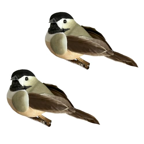 LWINGFLYER Artificial Birds Realistic Chickadees 2 Pack Clip on Foam Feathered Bird Ornaments Figurines for Christmas Tree Decoration Wreaths Crafts Party Home Decor - color: Chickadees