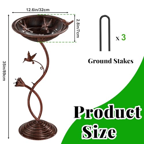 Bird Bath Garden for Outside, Vintage Metal Birdbaths Bowl with Roman Pedestal for Outdoors, Standing Bird Bath Bowl Birdfeeder for Yard Lawn Decor (Vintage Copper - Hummingbird) - color: Vintage Copper - Hummingbird