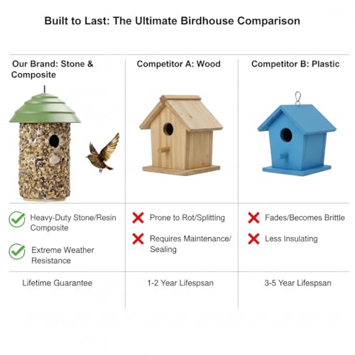 CEDAR ALPHA River Pebble Bird House for Outside - Composite Roof – Decorative Nesting Box for Bluebirds,Wrens, Finches, Chickee – Weather-Resistant Hanging, 10 Years Outdoor Lasting (Green) - color: Green Roof