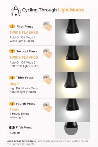 Portable Solar Chicken Coop Light with Timer, 3-Pack Waterproof | Rechargeable Solar Bulb, 4 Light Modes, 3 Color Temps, Auto 6H Timer, 90-180lm, 1200mAh Battery, for Indoor Camping Emergency