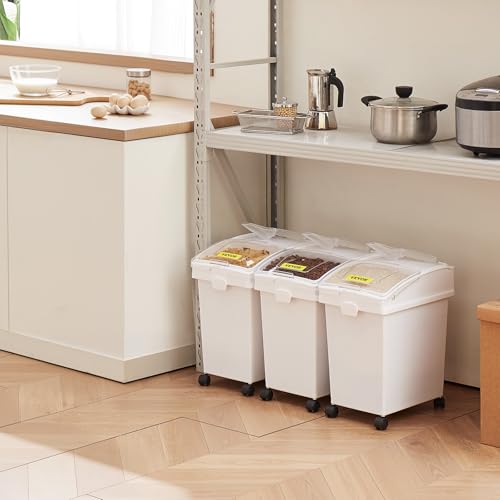 VEVOR Ingredient Bin, 5.2 Gallons Capacity Ingredient Storage Bin, 3 Pcs/Set, PP Material Flour Bins On Wheels, White Shelf Ingredient Bin with Scoop and Sliding Lid, Commercial Storage Bins - size: 5.2 Gallon*3