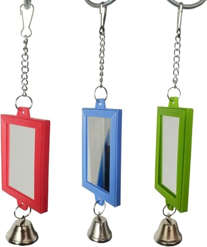 1Pc Random Color Pet Bird Mirror with Bell Interactive Parrot Toys for Budgies Parakeets Conures for Cockatiel Parakeets Canaries Budgie Cage Accessories