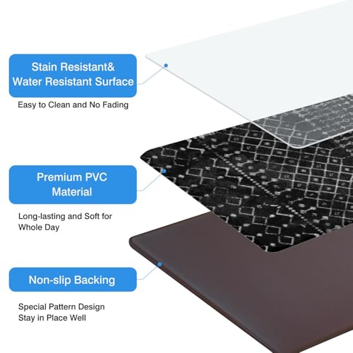 Boho Kitchen Mats for Floor 2PCs, 17.3"x47"+17.3"x29", Black | Non Slip Comfort Washable Waterproof Anti Fatigue Kitchen Rug, Modern Rustic Farmhouse Kitchen Decor for Home, Sink, Laundry - color: Black-2