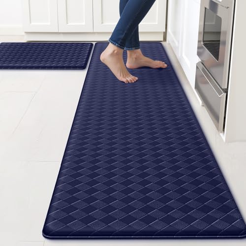 TranquilRelax Kitchen Mats, Cushioned Mats with Extra-Long Runner, Blue | Kitchen mats for floor, water-resistant anti fatigue mats for kitchen floor with non-slip backing; 17.3 x 30 and 17.3 x 71 in - color: Blue, size: 2-Piece | 30"+71" | Standard